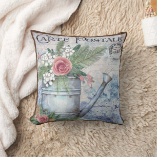 French Vintage water can Carte Postale Throw Pillow