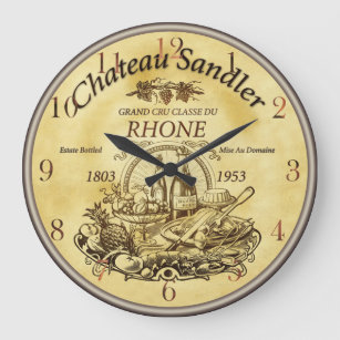 French vintage wine label large clock