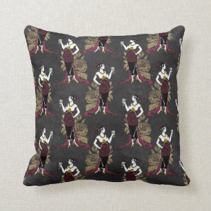 French Vintage Woman with Wine on Black Throw Pillow