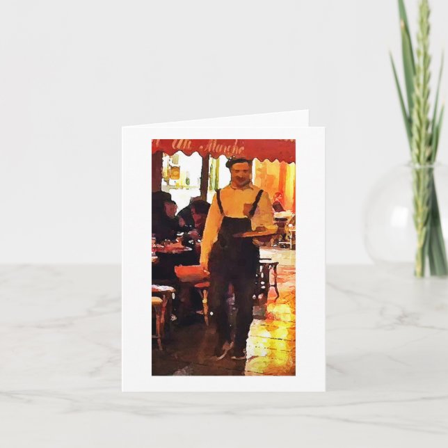 French Waiter in Paris France Art Print Notecard (Front)