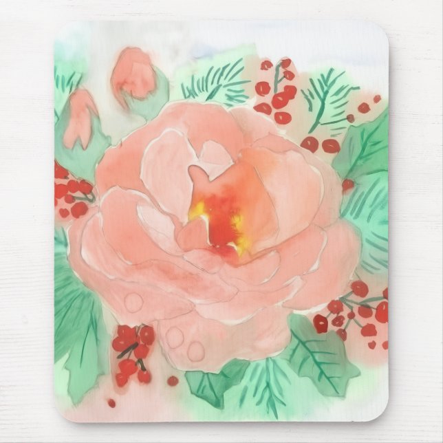 French watercolor rose mouse pad (Front)