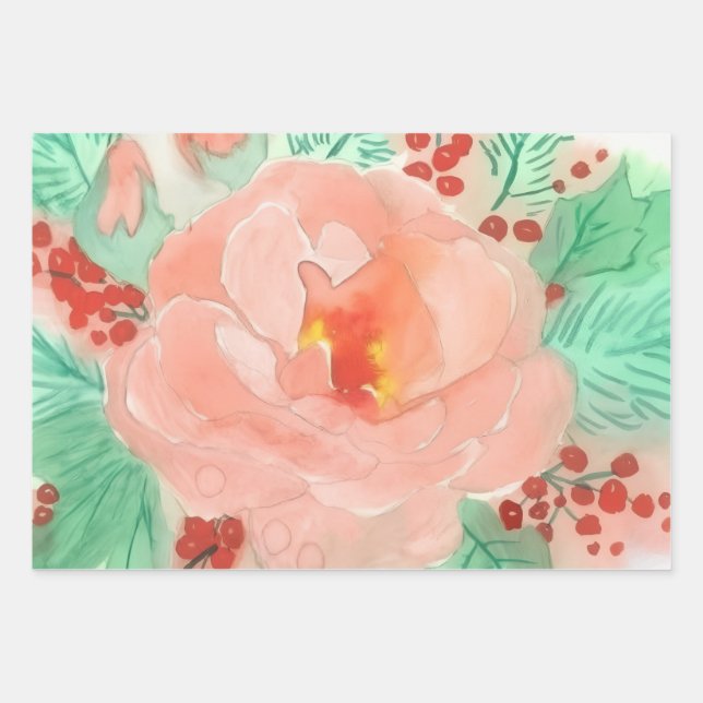 French watercolor rose wrapping paper sheets (Front)