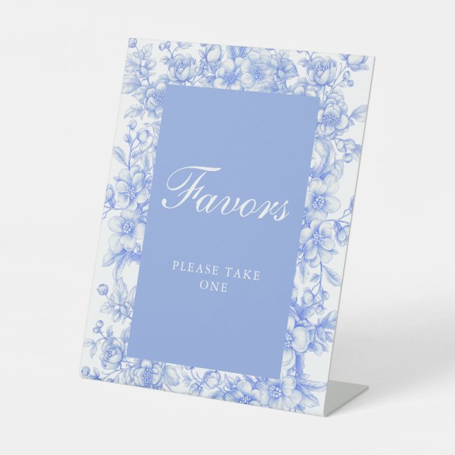 French Wedding Floral Something Blue Favors Pedestal Sign (Front)
