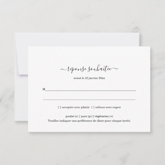 French Wedding Invitation Reply Card Insert (Front)