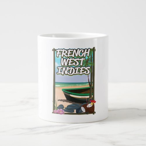 French West Indies Beach travel poster Large Coffee Mug