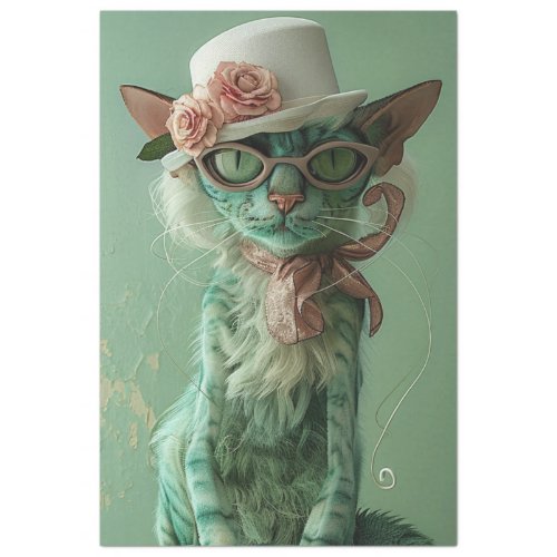 French Whimsical Purrrection Feline Decoupage  Tissue Paper