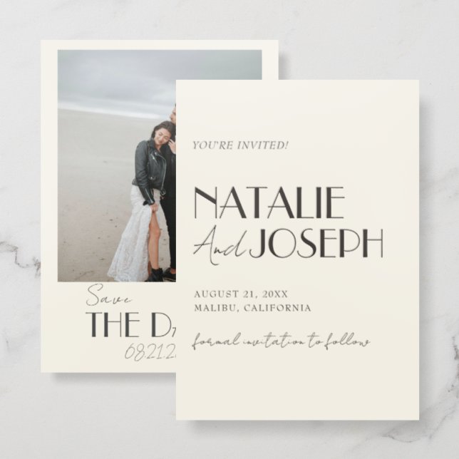 French Whimsical Retro Wedding Save The Date Letterpress Photo Cards (Front/Back)