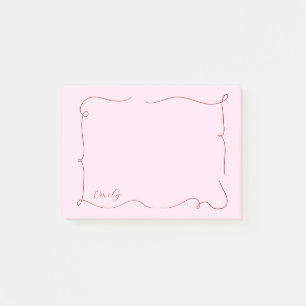 French Whimsical Script Custom Name Pink Post-it Notes