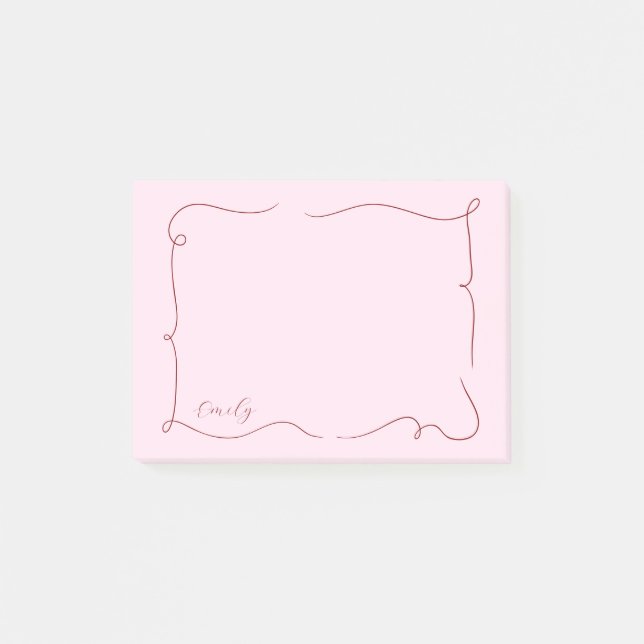 French Whimsical Script Custom Name Pink Post-it Notes (Front)