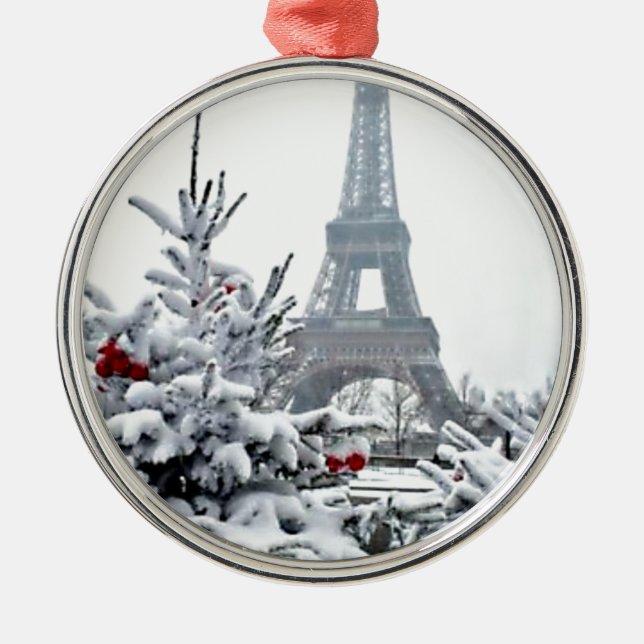 French White Christmas Metal Ornament (Front)