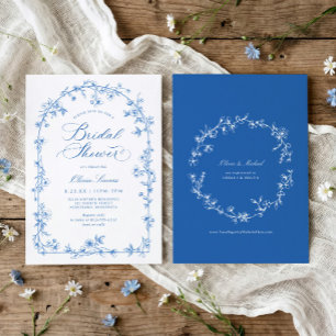 French Wildflower Toile Blue Bridal Shower Invitation