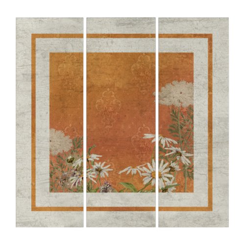 French Wildflowers in Autumn Burnt Orange Vintage  Triptych