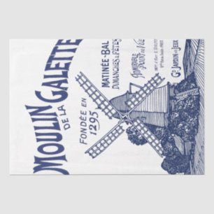 French Windmill Blue Typography Decoupage Old Text Tissue Paper