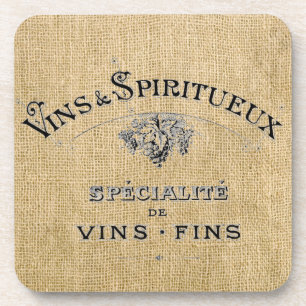French Wine Ad on Burlap Beverage Coaster