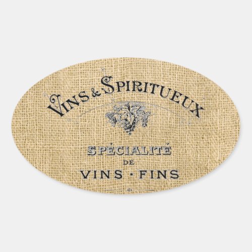 French Wine on Burlap Oval Sticker