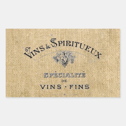 French Wine on Burlap Rectangular Sticker