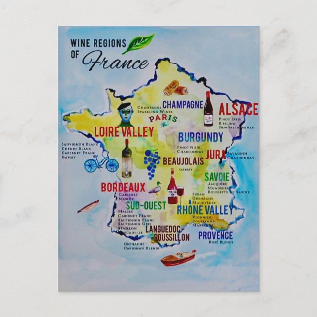 French Wine Region Map Postcard (Front)