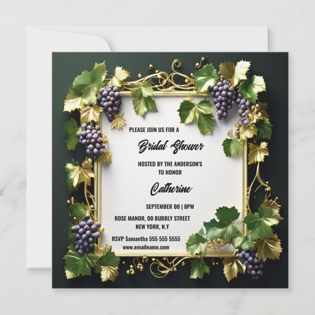 French winery vineyard grapes garden bridal shower holiday card (Front)