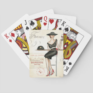 French Woman Drinking Red Wine Poker Cards
