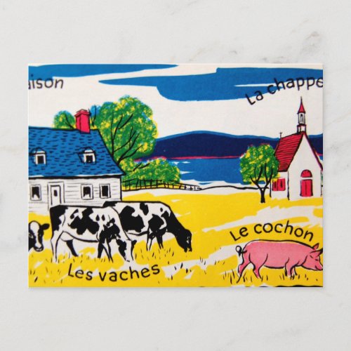 French Words on the Farm Postcard