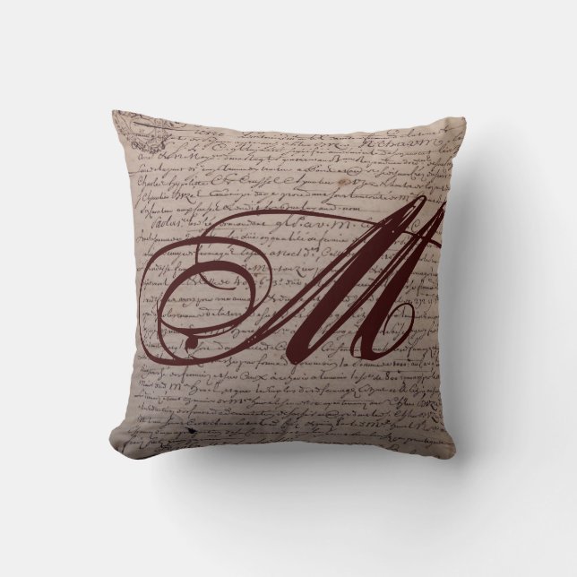 French Writing Monogram Throw Pillow (Front)