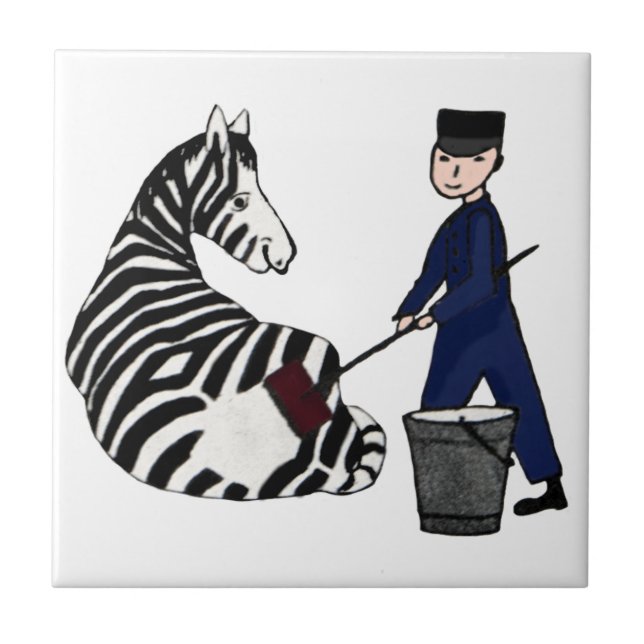 French Zookeeper Zebra Funny Stripes Vintage Ceramic Tile (Front)