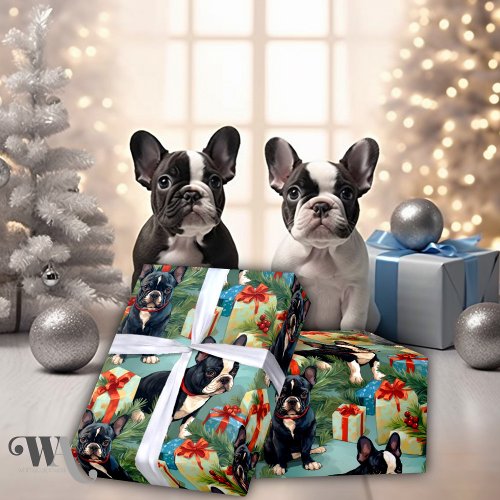 Frenchi Santa Paws Holiday Gift  Wrapping Paper