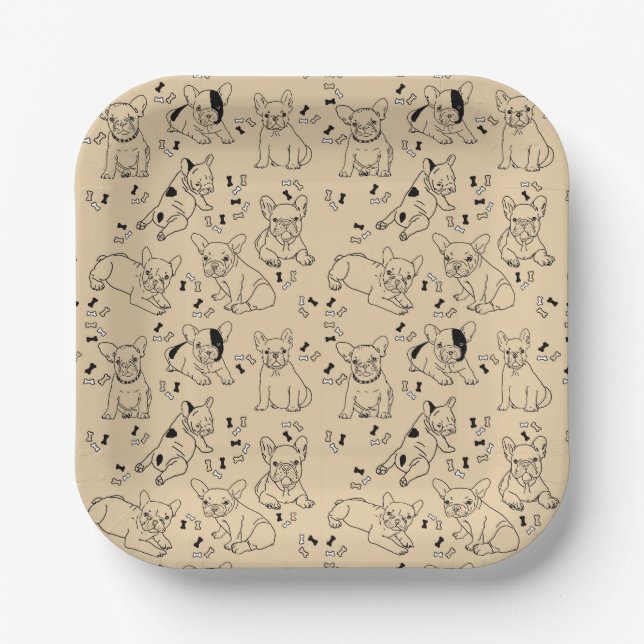 Frenchie and Bones Paper Plates (Front)