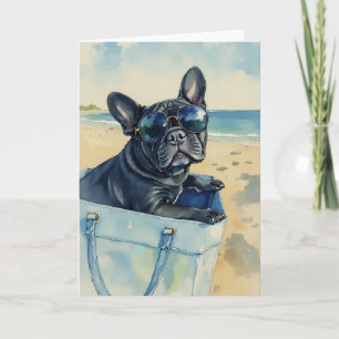 Frenchie at the Beach Watercolor Card