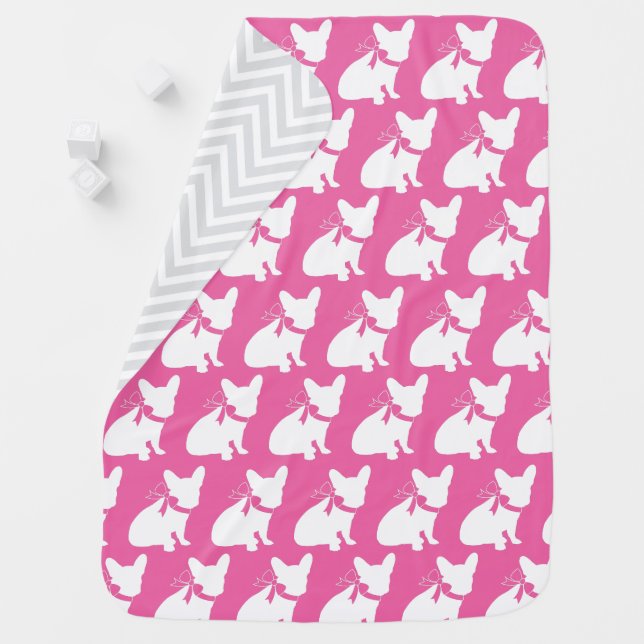 Frenchie Baby Shower French Bulldog Pink Blanket (In Situ)