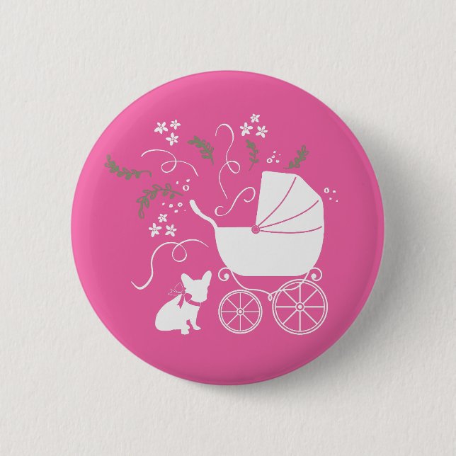 Frenchie Baby Shower French Bulldog Pink Button (Front)