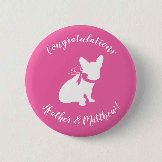Frenchie Baby Shower French Bulldog Pink Button (Front)