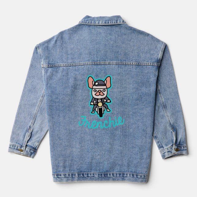 Frenchie Biker Motorcycle Dog Owner Frenchie Funny Denim Jacket (Back)