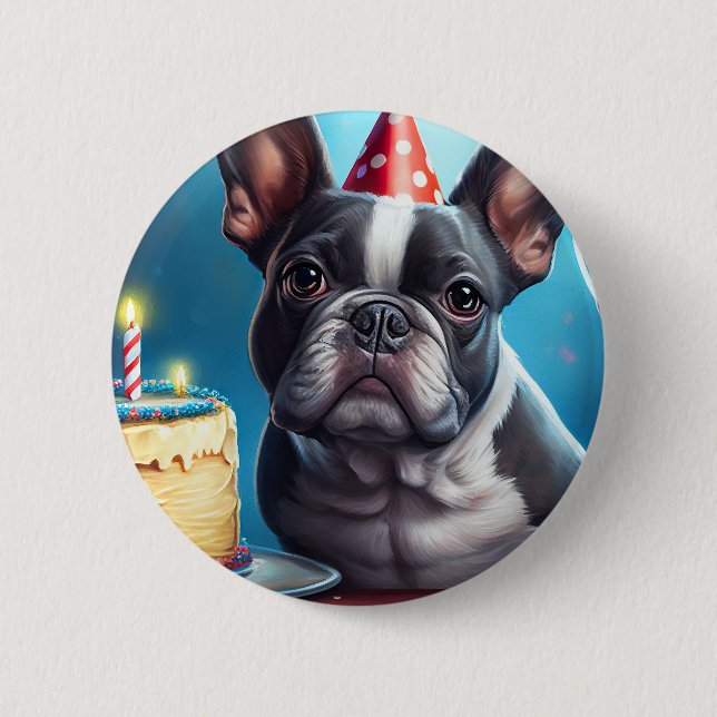 Frenchie Birthday Bash: A Cute French Bulldog Button (Front)