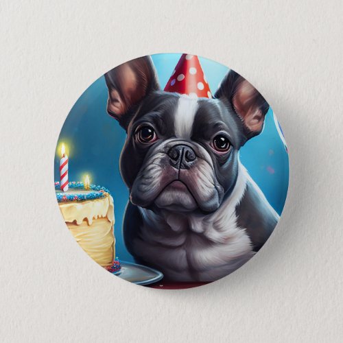 Frenchie Birthday Bash A Cute French Bulldog Button