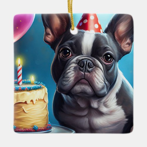 Frenchie Birthday Bash A Cute French Bulldog Ceramic Ornament