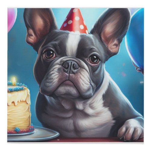 Frenchie Birthday Bash A Cute French Bulldog Faux Canvas Print