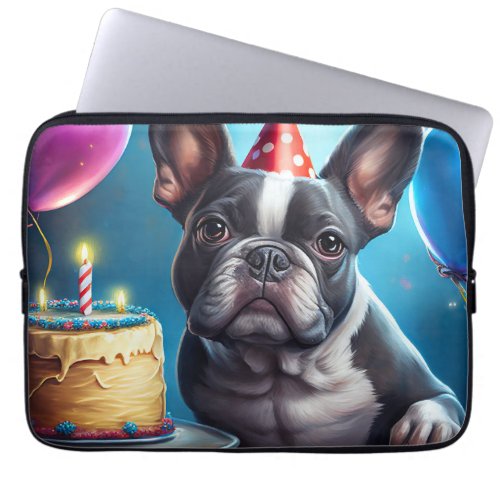 Frenchie Birthday Bash A Cute French Bulldog Laptop Sleeve