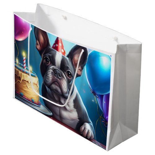 Frenchie Birthday Bash A Cute French Bulldog Large Gift Bag