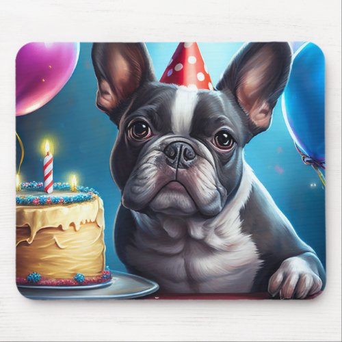 Frenchie Birthday Bash A Cute French Bulldog Mouse Pad