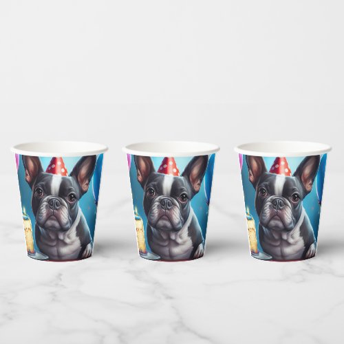 Frenchie Birthday Bash A Cute French Bulldog Paper Cups