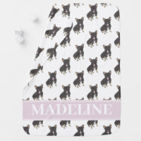 Frenchie (Black & Tan Tricolor) Baby Blanket Pink