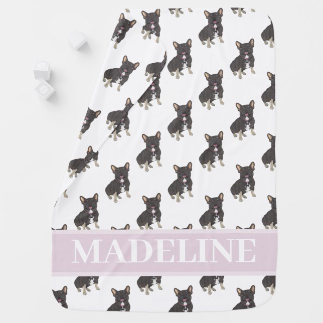 Frenchie (Black & Tan Tricolor) Baby Blanket Pink (In Situ)