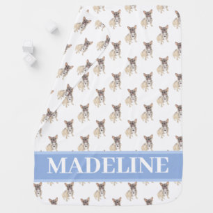 Frenchie (Blue Fawn Tricolor) Baby Blanket Blue