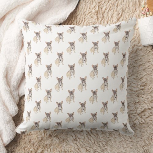 Frenchie Blue Fawn Tricolor Throw Pillow