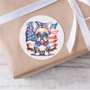 Frenchie Bulldog Mom Patriotic USA Flag Classic Round Sticker