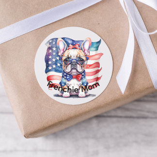 Frenchie Bulldog Mom Patriotic USA Flag  Classic Round Sticker