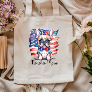 Frenchie Bulldog Mom Patriotic USA Flag  Tote Bag