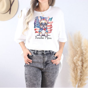 Frenchie Bulldog Mom Patriotic USA Flag Tri-Blend Shirt