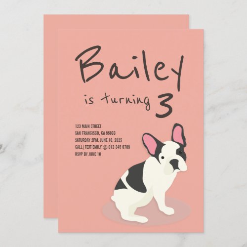 Frenchie Bulldog Puppy Dog Birthday Invitation
